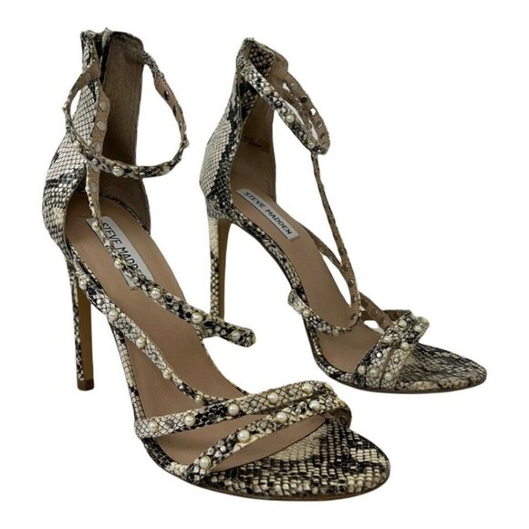 Steve Madden Womens Size 8 Meg Natural Snake Pearl Studded Heel - Picture 1 of 7
